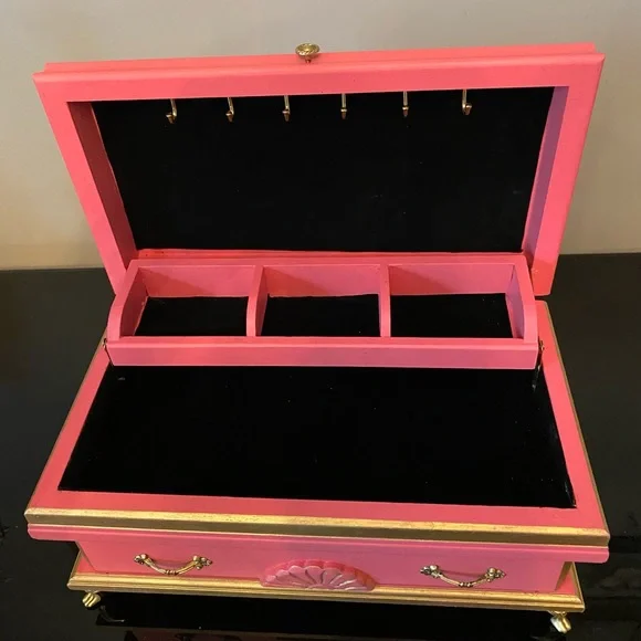 Coral and Gold Hand Paintef Vintage Jewelry Box